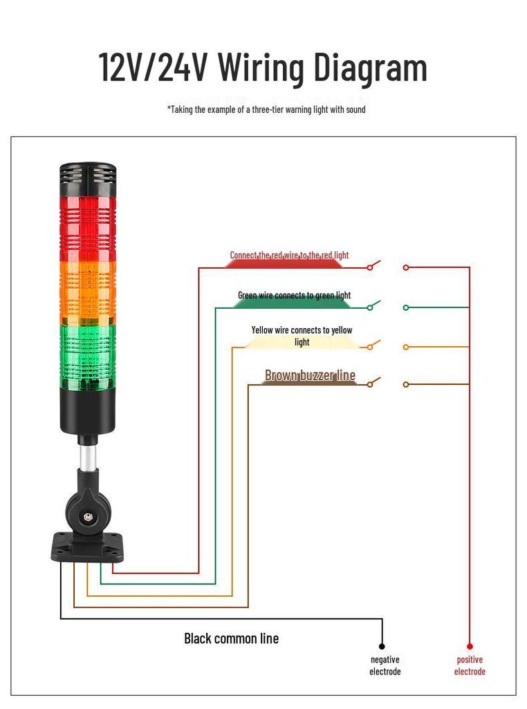 24V LED Multi-Layer Warning Light: Three-Color Indicator & Audible Alarm for Machine Tools