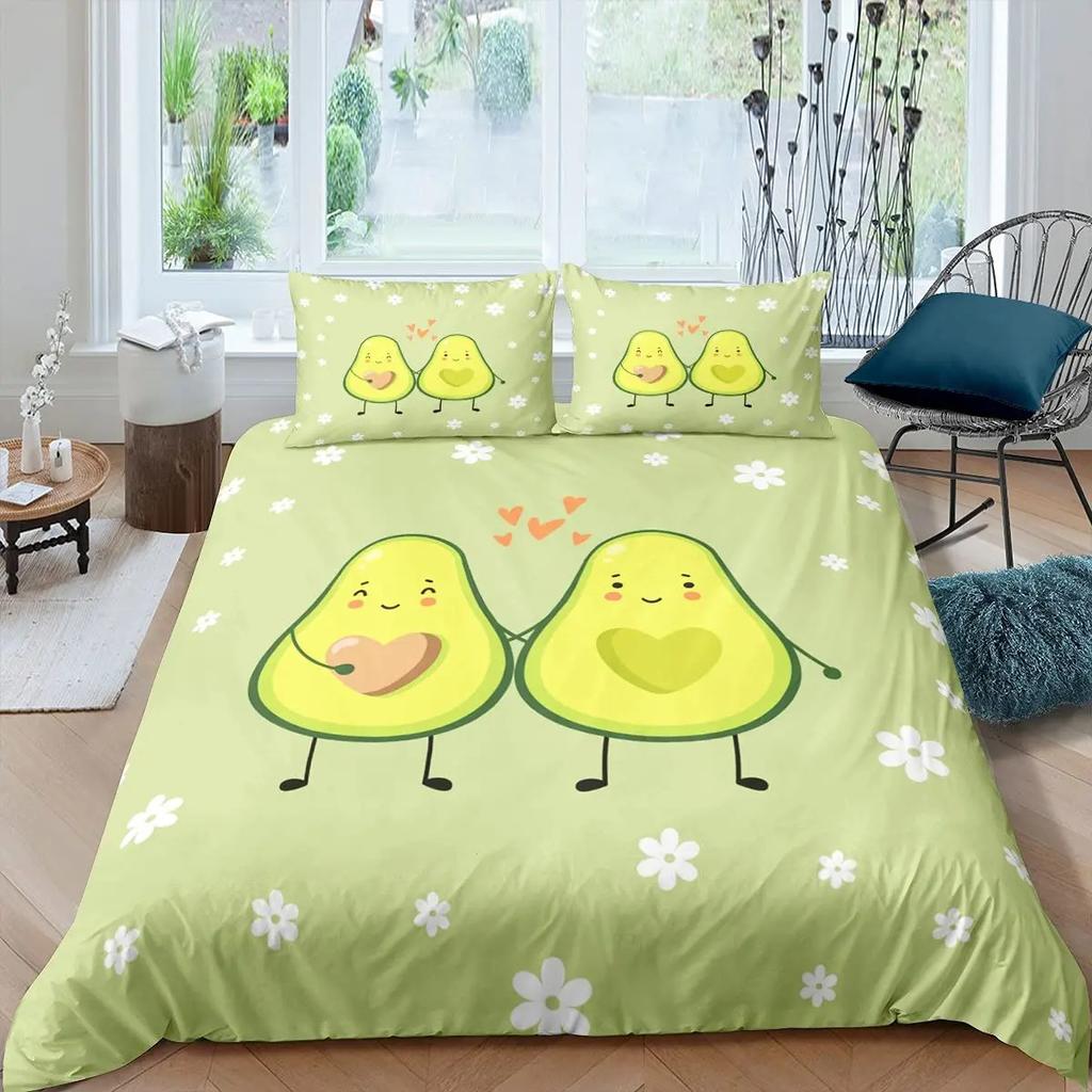 Cartoon Avocado Duvet Cover Three-Piece Set Funny Pattern Bedding Set With Pillowcase