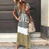 Long Dress Summer Dress Women Letter Print Patchwork Sundress Casual Loose Plus Size Sexy V Neck
