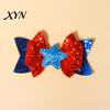 Red And Blue Hair Bows Independence Day Bow Clip for Girls, White Glitter Hairpin, Double Layer Decorative Barrettes with Sequins Star, Fashion