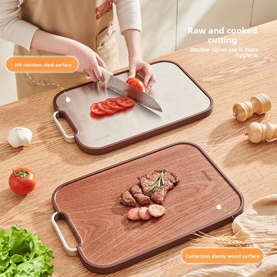 Ecoco Yikeke Ébène Acier Inoxydable Planche à Découper Double Face Bois Massif Antibactérien Résistant à la Moisissure Planche à Hacher