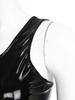 Womens Wet Look Patent Leather Tank Dress Clubwear Wide Shoulder Strap Sleeveless Bodycon Dress Metal Clips