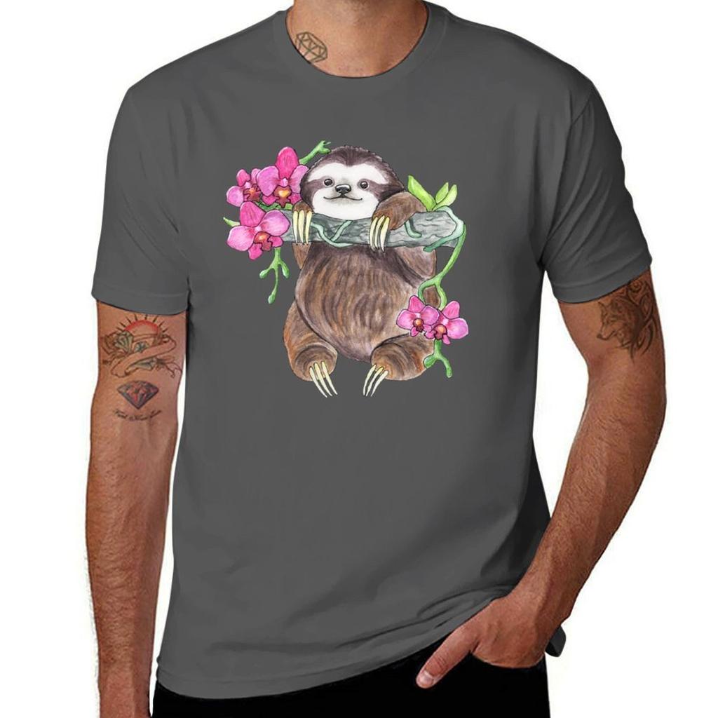 Happy Sloth With Orchids Tshirt Cool Dry Perforunisexce Tshirt