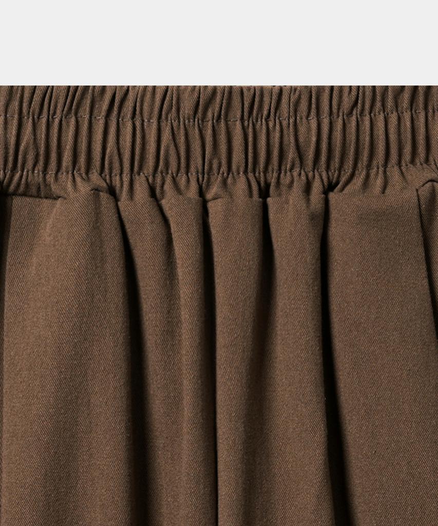 Dekkoloso Washed Cotton Elastic Waist Single-Pleat Half Pants [Brown]