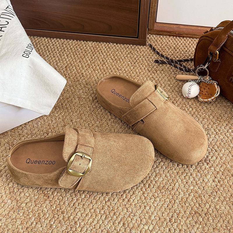 Retro thick-soled inner heightening bag head Birken slippers women's outer wear 2025 autumn new one-pedal Birken shoes half drag