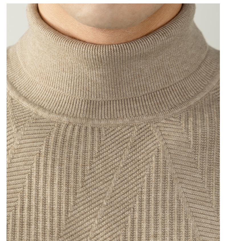 Men's Lazy Style High Neck Sweater - Lyocell Wool Blend Jacquard, Autumn Winter Warm Knitwear