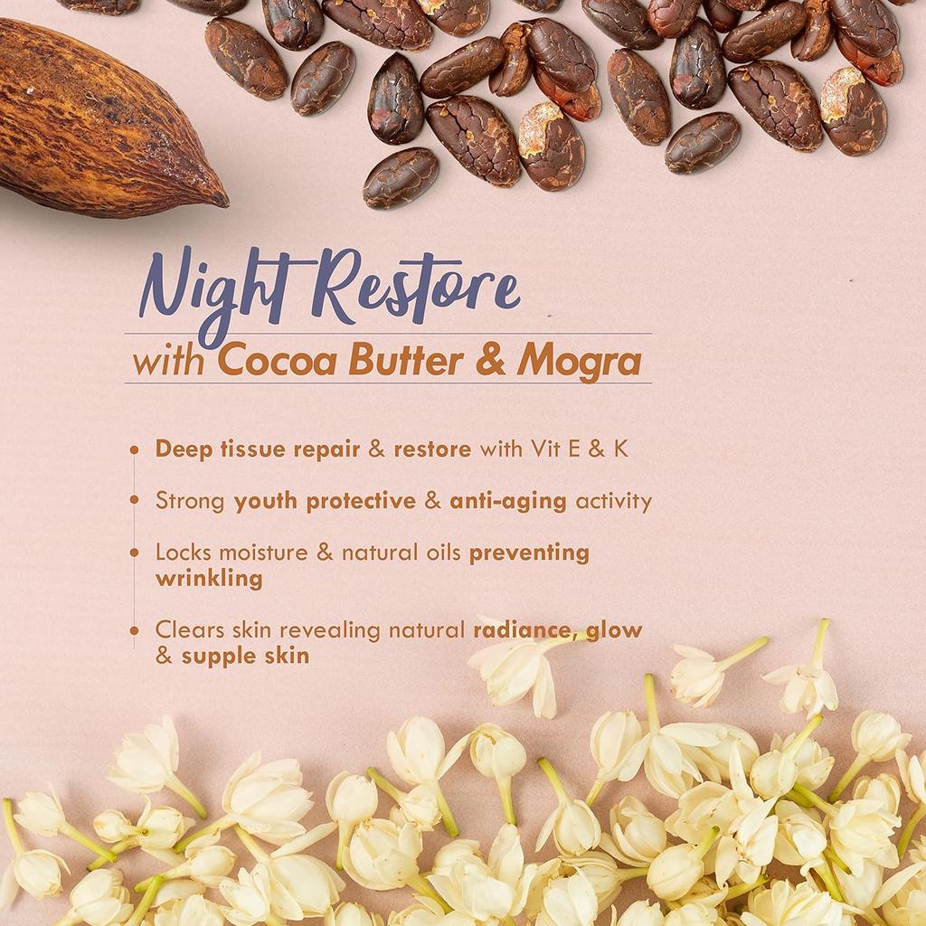 Nat Habit Coco Mogra Night Face Cream with Cocoa Butter for Deep Overnight Skin Moisturization and Radiance - 30 Gm Pack of 1