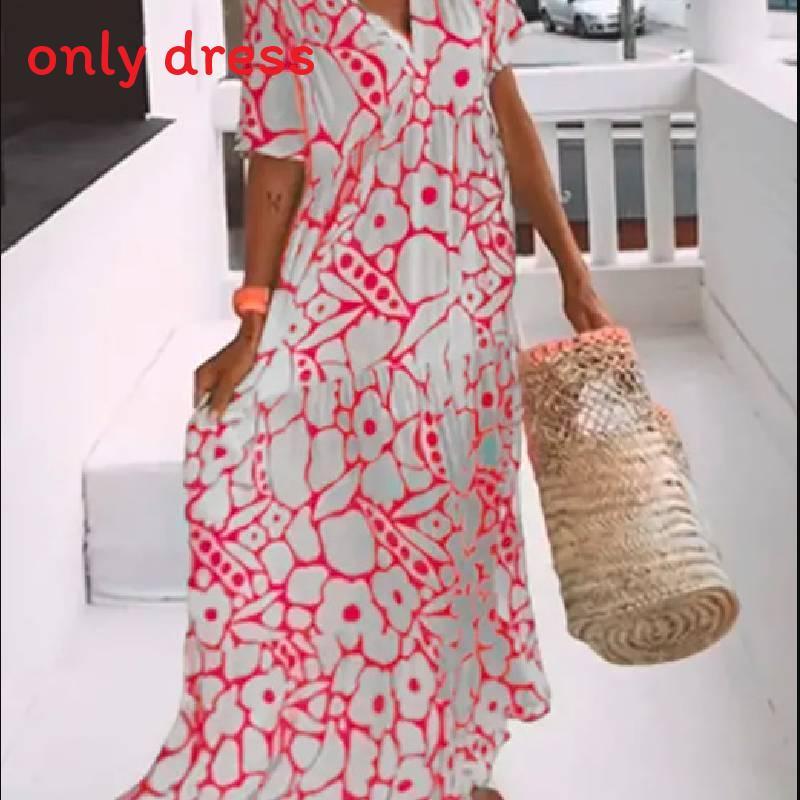 Wish Summer Printed Aline Dress With V Neck Short Sleeves For Street Style Women