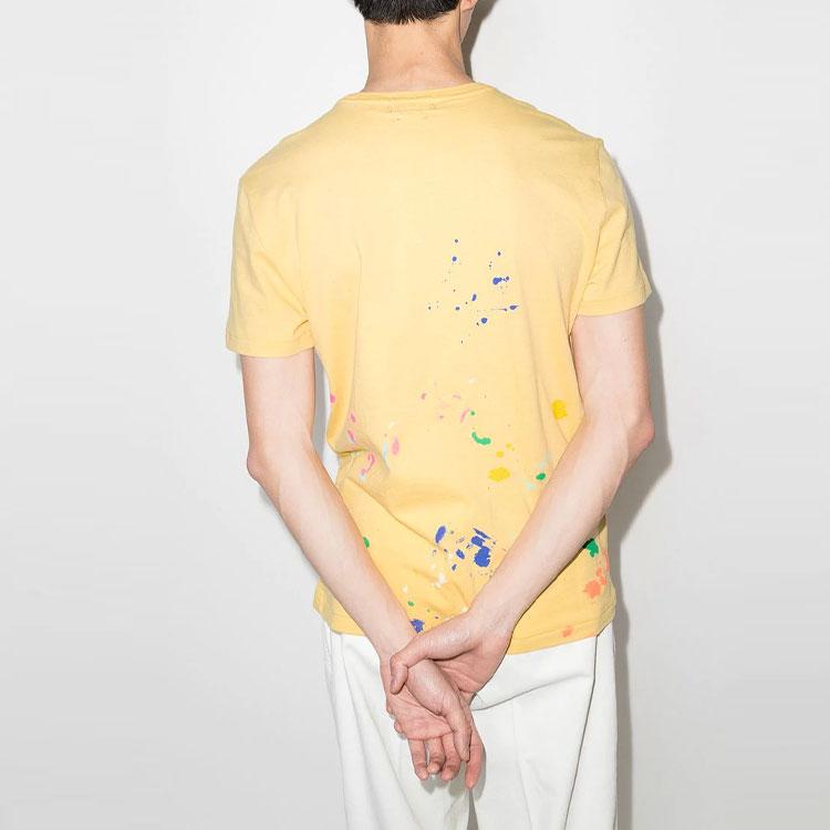 Polo Ralph Lauren Ss22 Farbspritzer-Effekt Bärenlogo Bedrucktes Rundhals Kurzarm T-Shirt Herren T-Shirts Gelb 710858031-002