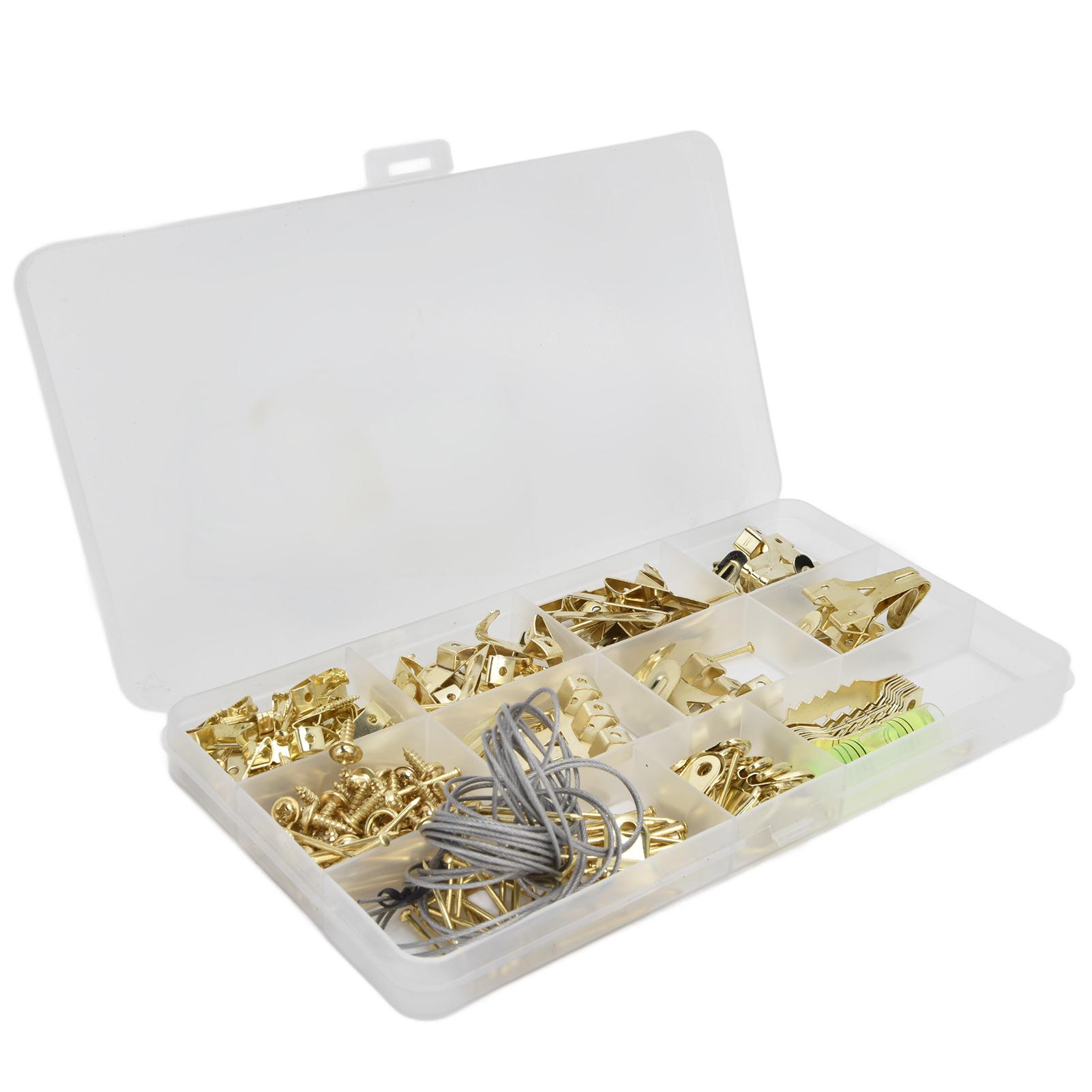 

240pcs Picture Hanging Kit Golden Seamless Hanging Hooks with Storage Box for Photos Clocks Mirrors