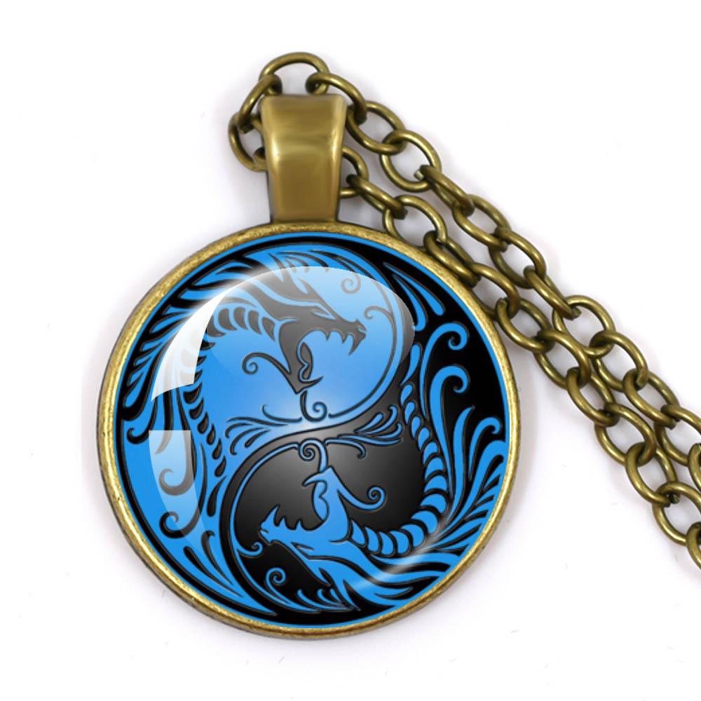 

Yin Yang Necklace Tai Chi Unisex Time Stone Cabochon Glass Pendant Chain Dragon Moon Yin Yang Necklaces Jewelry Gift