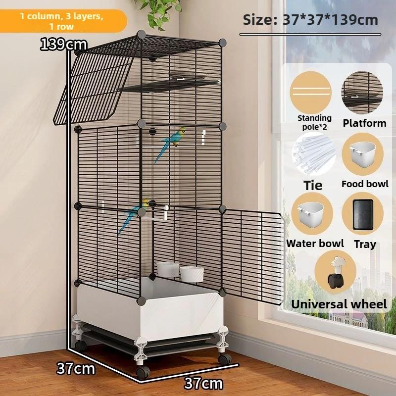 

DIY Indoor Bird Cages Large Metal Iron Bird Cages Divider Parrot Thrush Villa Luxury Birdcage Anti Splash Food Pet Supplies чорний