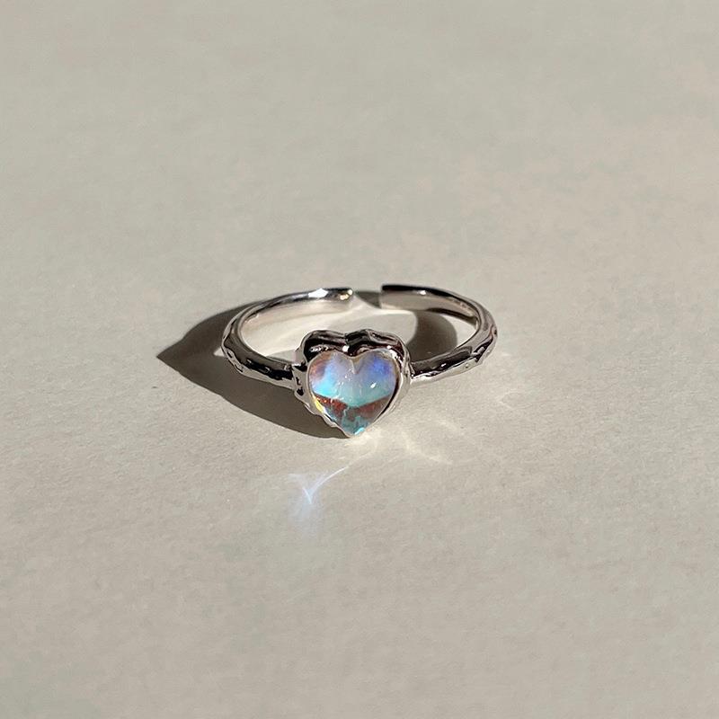 

New Fashion Silver Color MoonStone Planet Ring Shining Heart Star Open Dream Finger Rings For Women Girl Jewelry Gifts