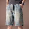High-end American stone grinding washed loose straight denim shorts men's summer thin drape casual five-point medium pants