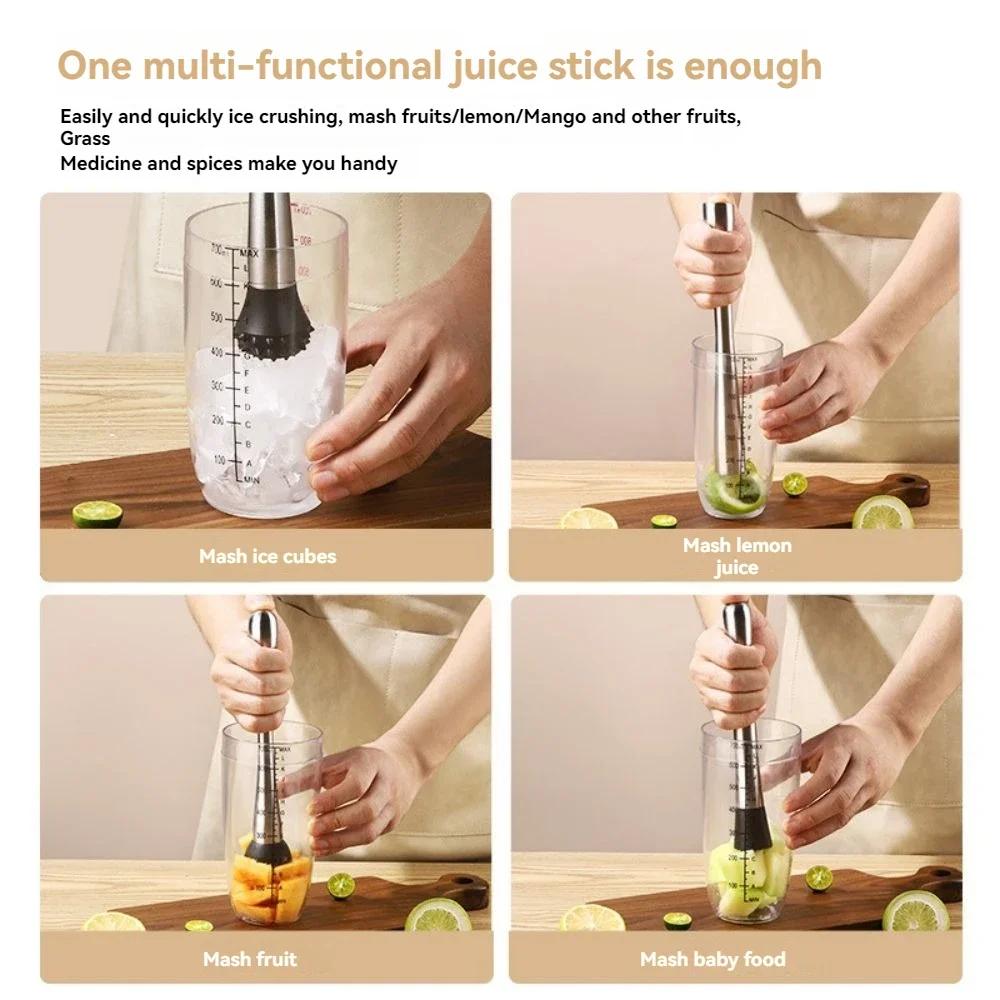 304 Stainless Steel Juice Rammer Ice Crusher Hammer Shaker Cup Beating Hand Lemon Tea Tool Cup Ice Masher Stick Cocktail Shaker