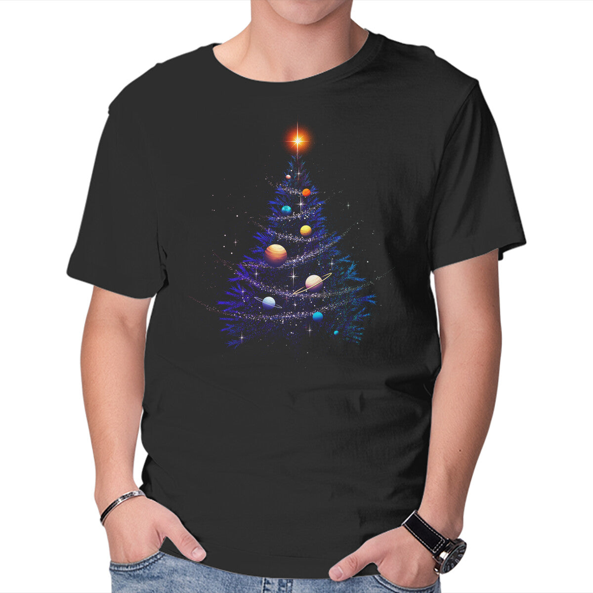 Unisex Crew Neck T-Shirt Christmas Cosmos Universe Graphic Short Sleeve Casual Tee XXL