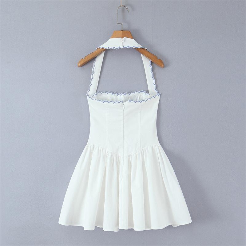 European & American Style Women's Embroidered Halter Bodycon Mini Dress