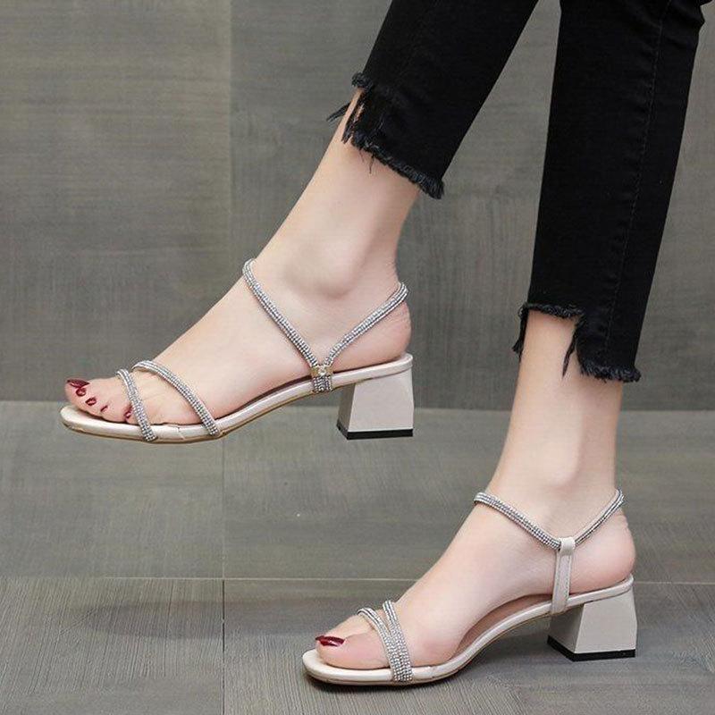 Fashion Fairy Feng Rhinestone Sandals for Women Wear 2025 New Platform Soles with Skirts with Mid-heel Open-toe High Heels for Women's Summer Outerwe
