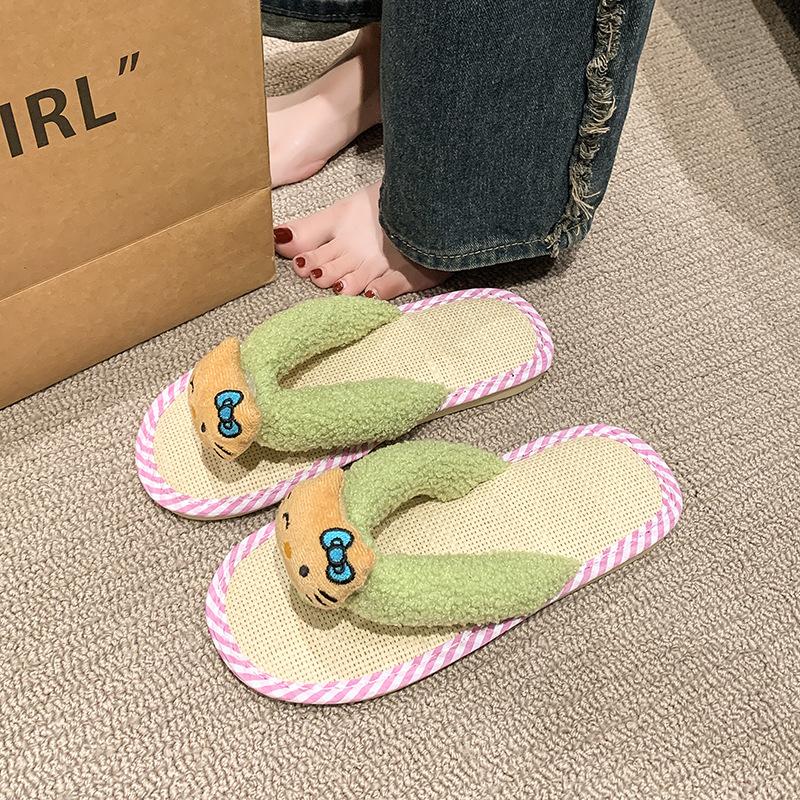 

Летние милые японские тапочки женские домашние комнатные льняные мягкая подошва тихие легкие японские летние уличные шлепанцы 40/41 зелёный