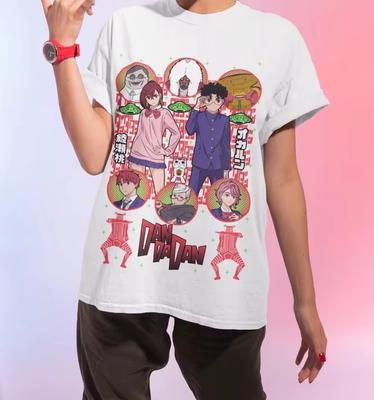 Dandadan T-shirt With Anime Group Portraits and Turbo Granny Cat Print, Vintage Oversized Pure Cotton Streetwear T-Shirt