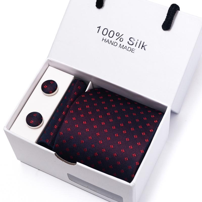 Men's 1200-Needle High-Density Business Stripe & Paisley Tie Set - 6 Piece Groom & Wedding Gift Box
