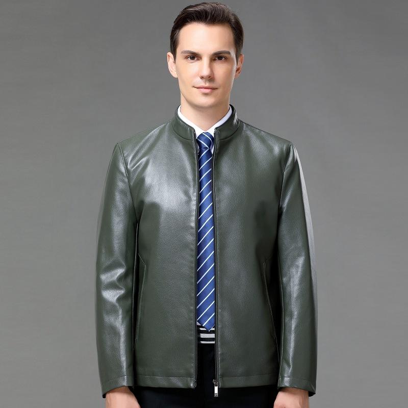 Spring, Autumn and Winter New Men's Leather Jackets, Middle-aged Men's Casual Slim Business Stand-up Collar Sheepskin Jackets Thick Coats