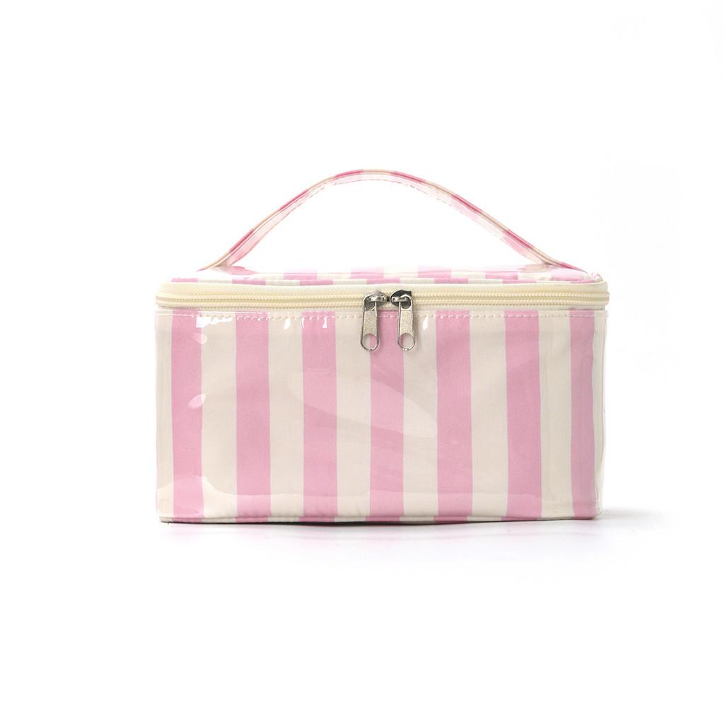Polyester Striped Makeup Bag With Waterproof Design For Travel And Daily Use