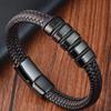 OL Style Men's Bracelets Stainless Steel Cuff Bangle Vintage Braided Leather Wristband Gift for Men