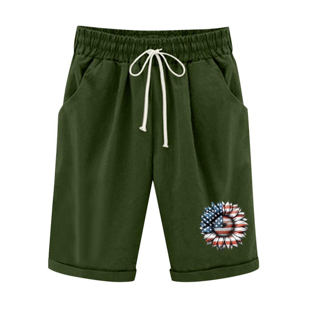 Plus Size Shorts For Women Stretchy Curvy Cotton Linen Drawstring Elastic Waist Bermuda Shorts Casual Beach Clothes