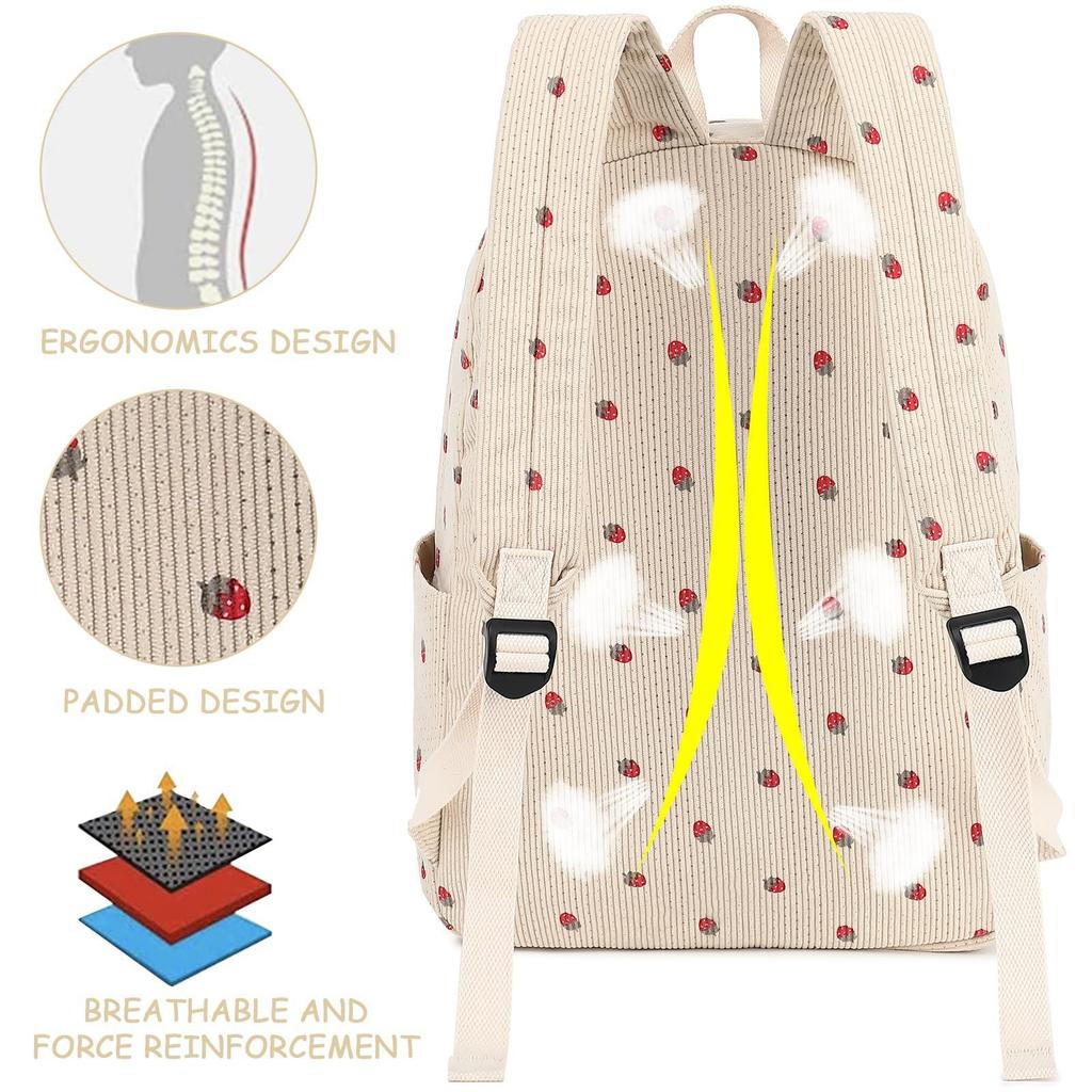 Corduroy Large Capacity Backpack with Padded Shoulder Straps for Students Casual Everyday Use