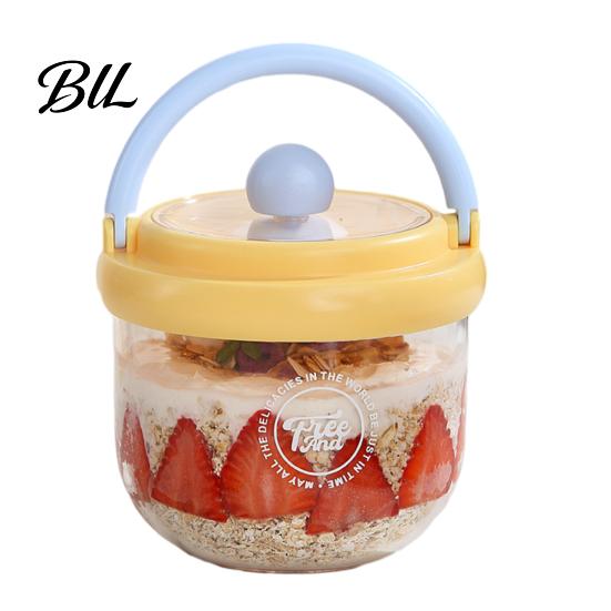 Leak-proof Salad Bowl Portable with Built-In Fork & Lid 600ml Double-Layer Plastic Jar Odorless Fruit for Overnight Oats Meal Prep Snack Container Gym