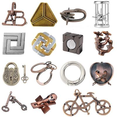 Zinc Alloy Puzzle Ring Set: Nine Interlocking Educational Toy with Kongming Luban Lock