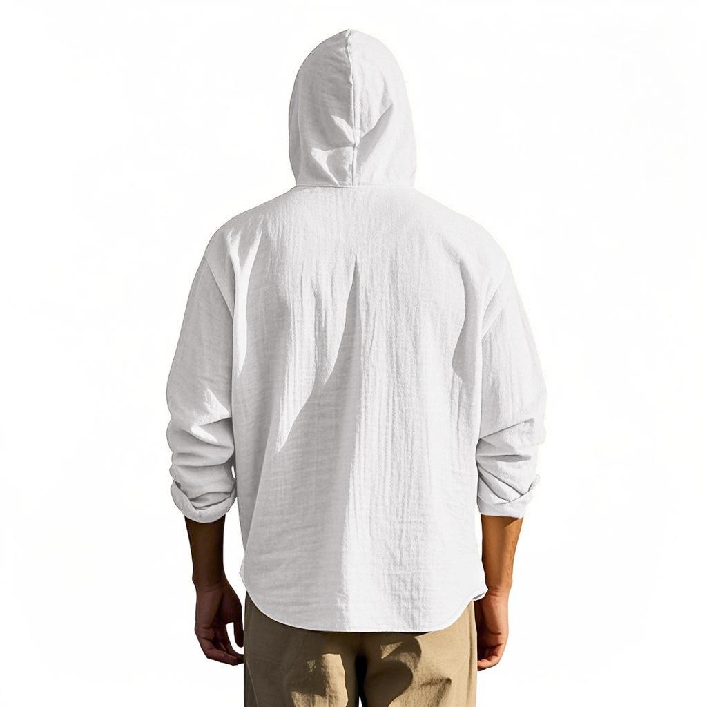 Men's Casual Hooded Long-Sleeve Cotton Linen Shirt - Versatile Fashion Trend