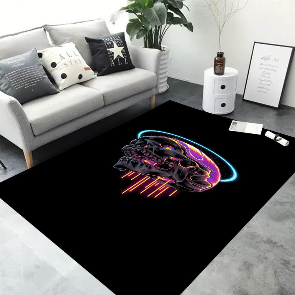 3D HD Printing Neon Graffiti Printed Carpet Non-Slip Rug Black Home Decor Rug Carpet for Living Room Bedroom Dining Office Gift