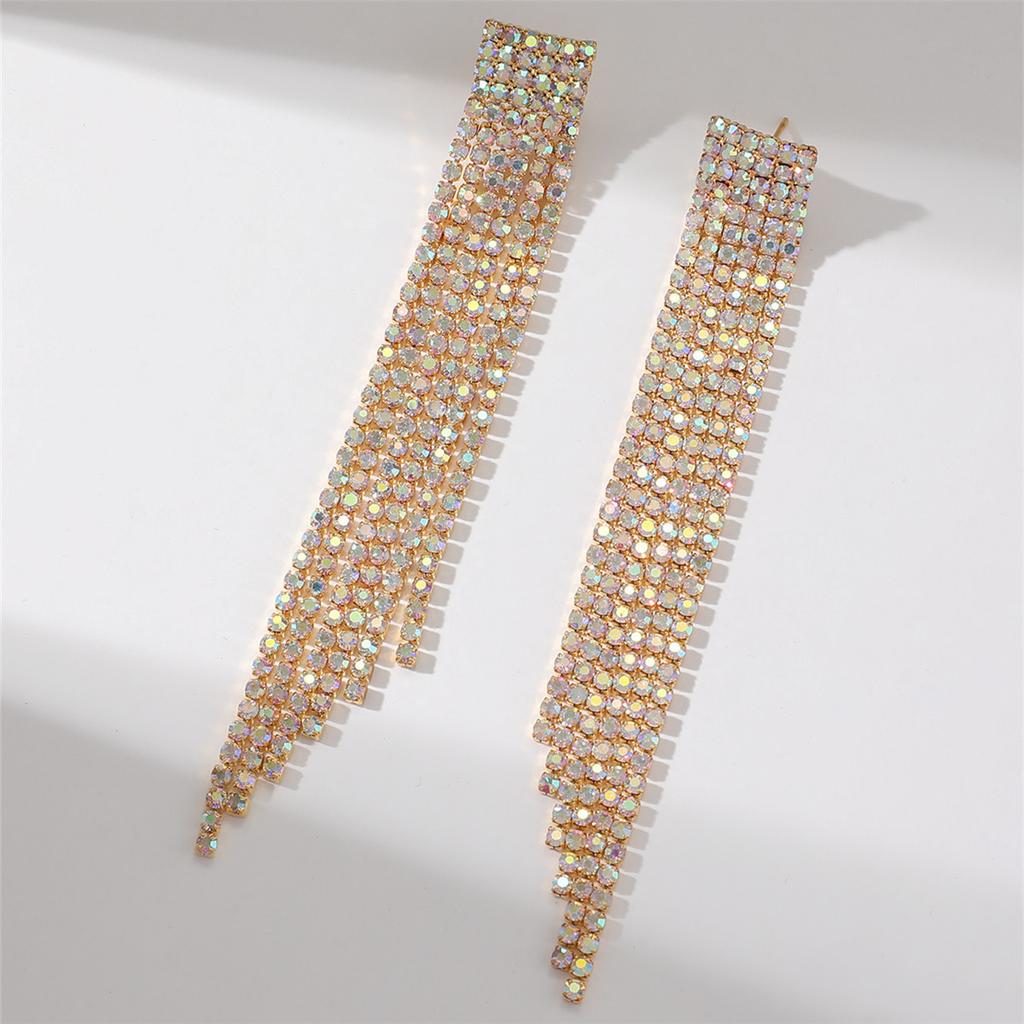 Temperament Luxury Super Flash Rhinestone Long Fringed Earrings