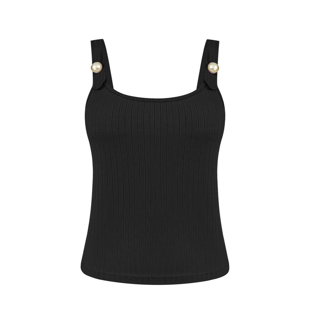 Women's Backless Tops Sexy Ribbed Short Double-breasted Backless Outing Camisole Slim Fit Clothing