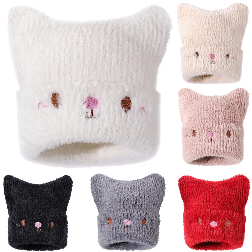 New Cute CAT EAR Beanie Faux Fur Winter Hats For Women Fashion Outdoor Dandy Knit Hat Warm Cap For Girl Gifts