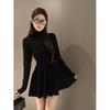 High-necked Versatile Long-sleeved Dress for Women's Autumn and Winter New Waist Tutu Skirt, Thin Bottom Skirt, Short Skirt