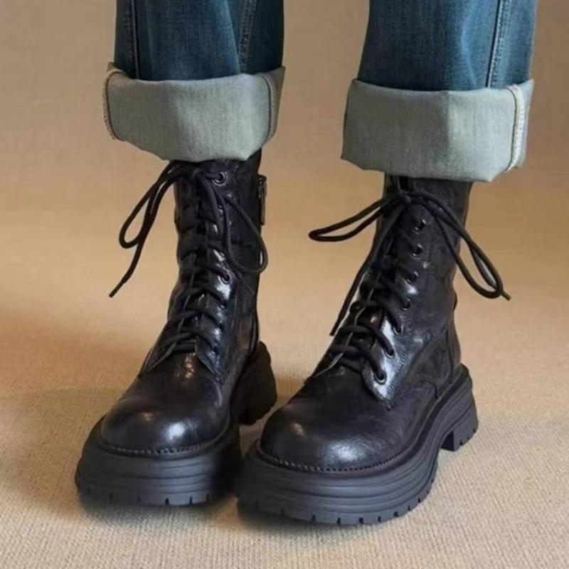 Fashion Platform Women's 2025 Autumn and Winter New Small British Style Lace-up Booties
