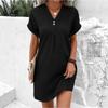 V-neck Solid Color Pullover Comfortable Casual Button Up Dress