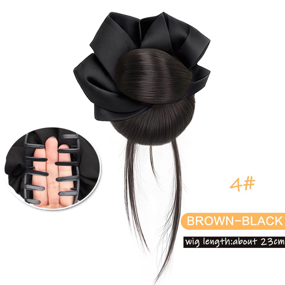 

Donut Bun Synthetic Wig Black Hair Accessory with Clip-in Style Straight Hair Bun Suitable for Novice Ladies Daily Wear 23CM