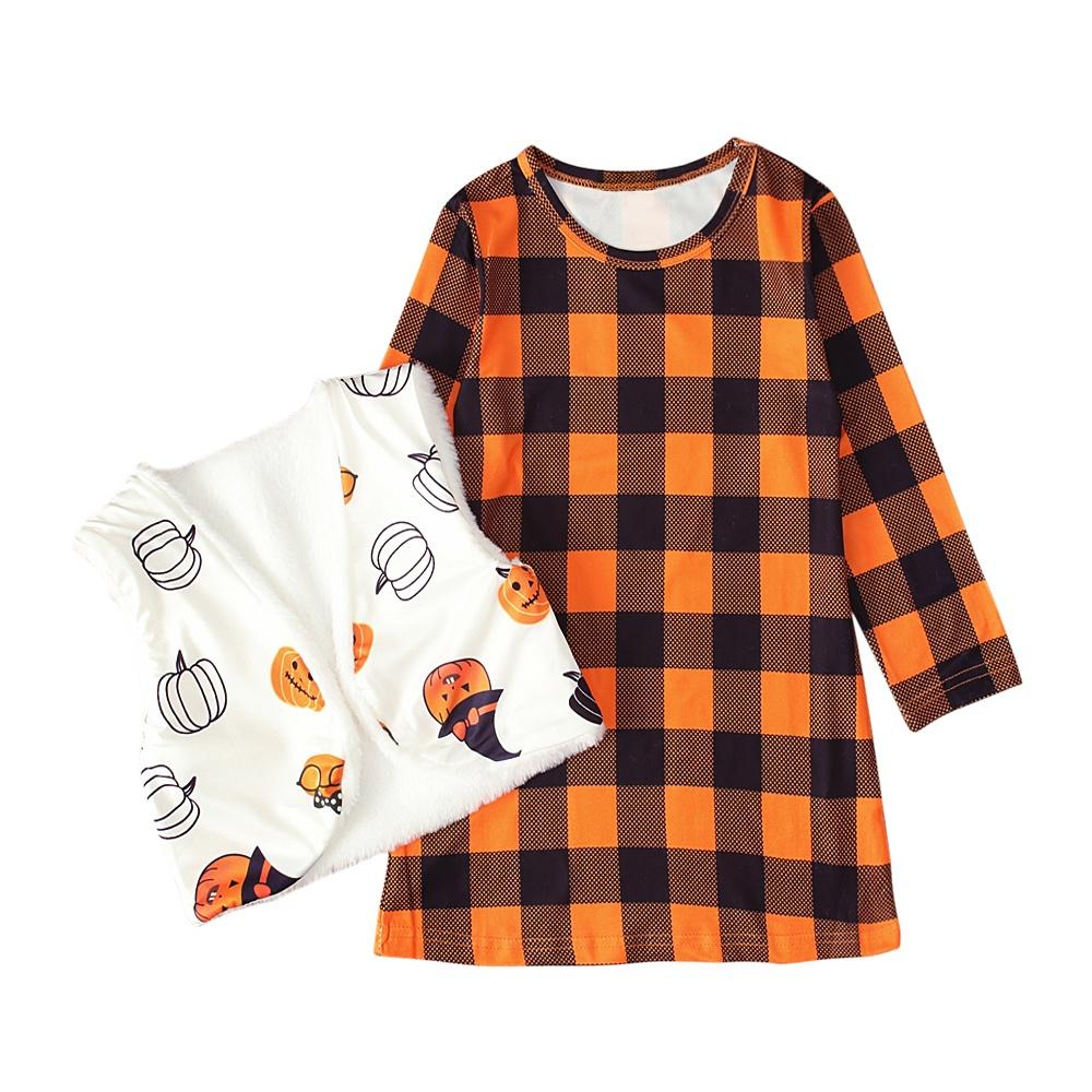 

Костюм гарбуза на Хеллоуїн, діти, дівчата, сукня в клітку з довгими рукавами та жилет, 2 шт. Одяг, одяг для 1-7 років 140