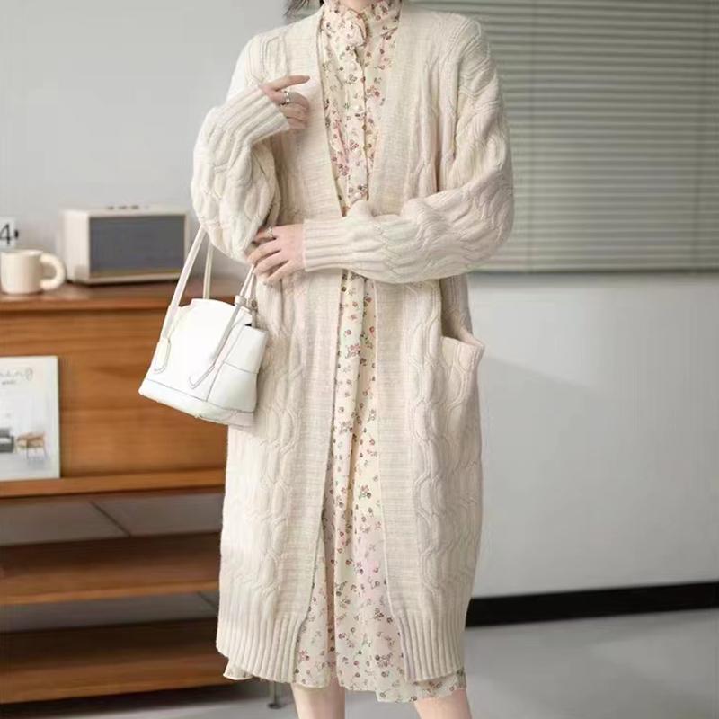 Iarnă Femei Gros Tricotat Cardigan Lung Palton cu Buzunare Cald Larg Casual Jachetă Pulover Palton cu Coaste