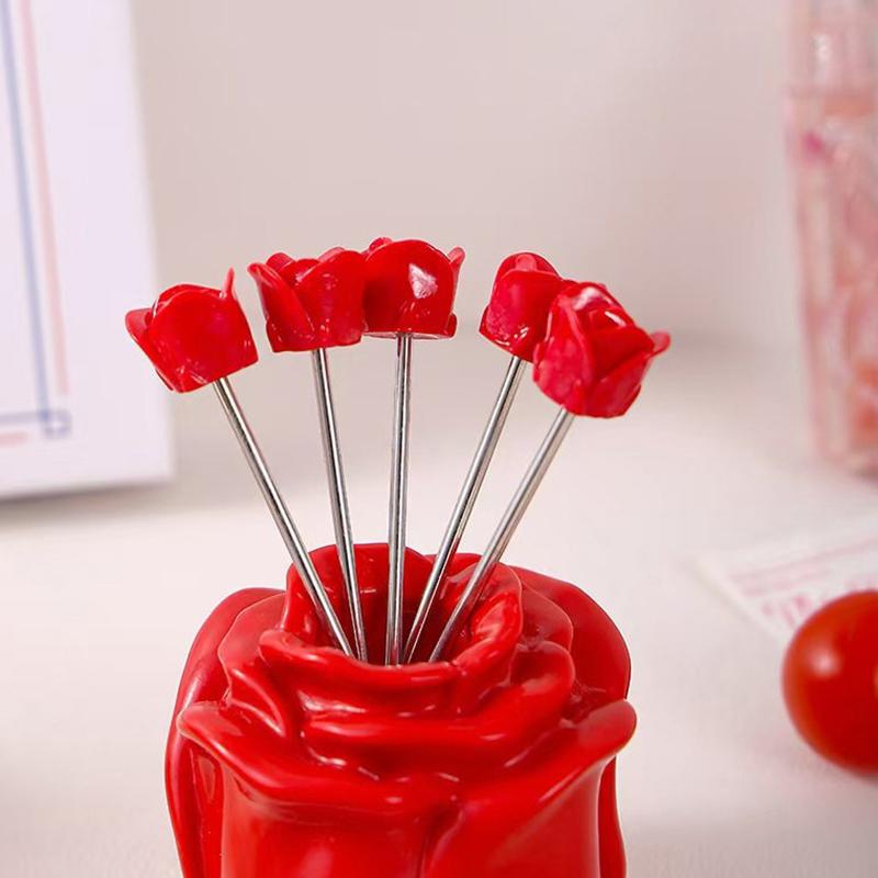 10Pcs/lot Of Creative Rose-shaped Stainless Steel Fruit Forks For Home Use Cute Fruit Picks With High Appearance Value For Home