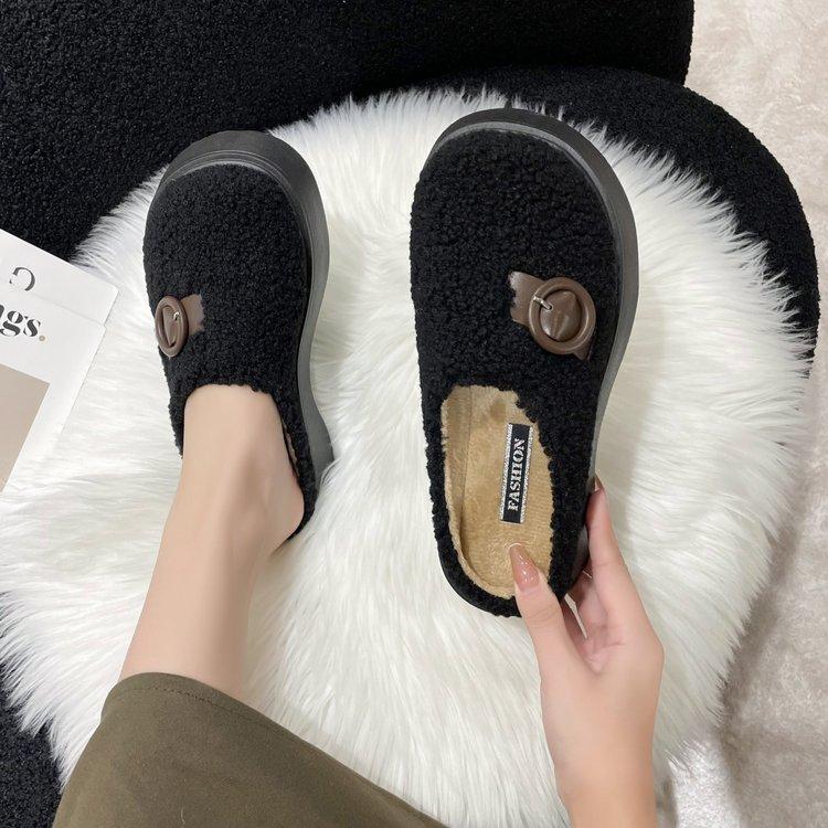 [Yushilai] Rundhuvad lammull enpedal dam 2025 vinter ny tjocksulad muffin vardaglig mångsidig bomullsmopp