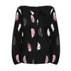 Ladies Fashion New Feather Print Notched Neck  Sleeve Blouse Long Sleeve Tops