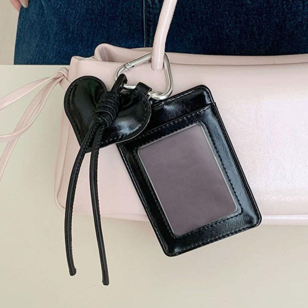 Simple Short Card Holder Love Heart PU Leather Hangging Card Bag Multifunction Bag Pendant Multi-card Wallet Unisex