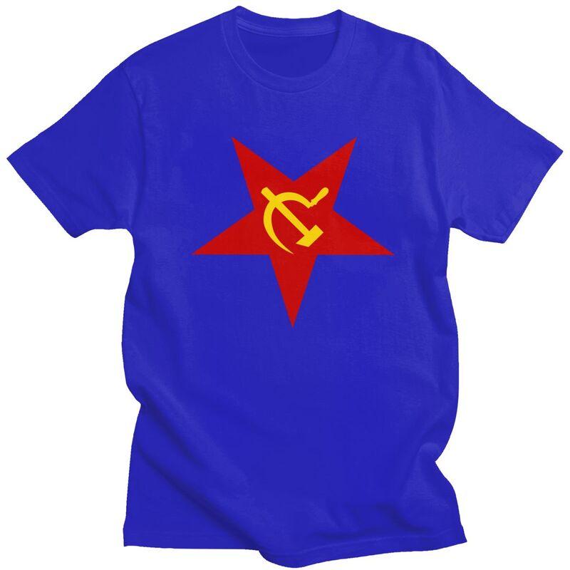 Custom Soviet Union Red Star Hammer And Sickle T Shirts for Men Pure Cotton Tee Tops CCCP USSR Flag Tshirts Short Sleeve Tshirt