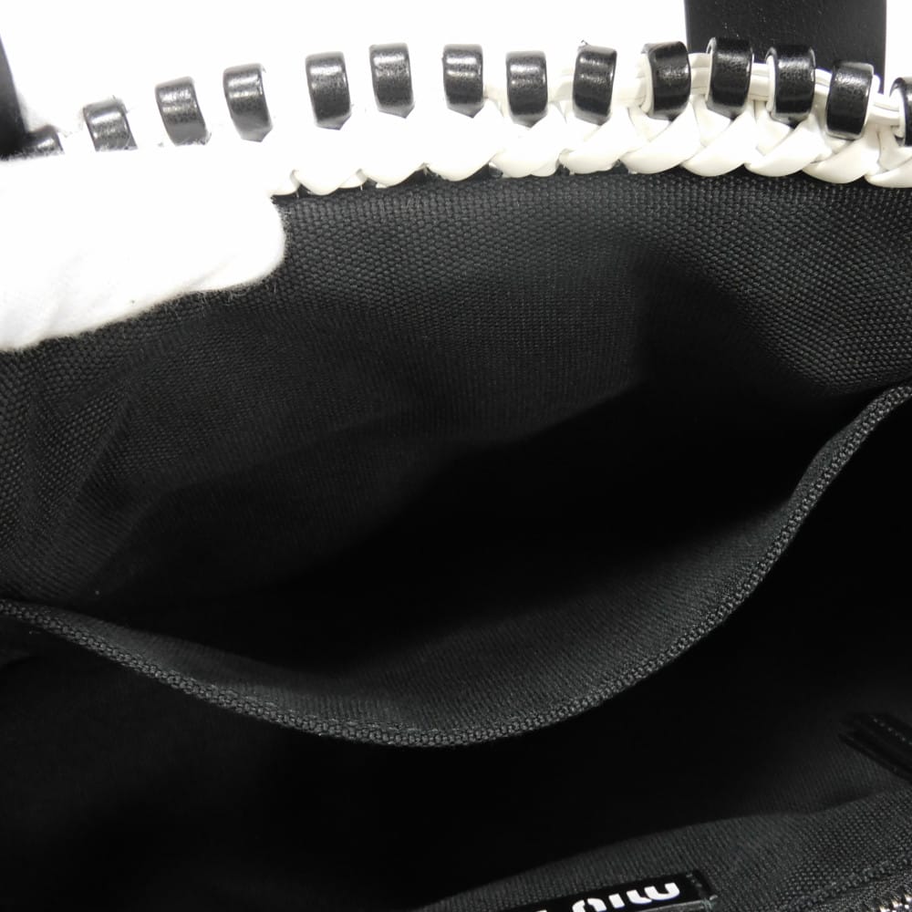 Used Intreccio Woven Tote Bag (12166), 5BA077 2D3N F0967 7922, White, 2-Way Shoulder Bag with Embossed Logo, Black,