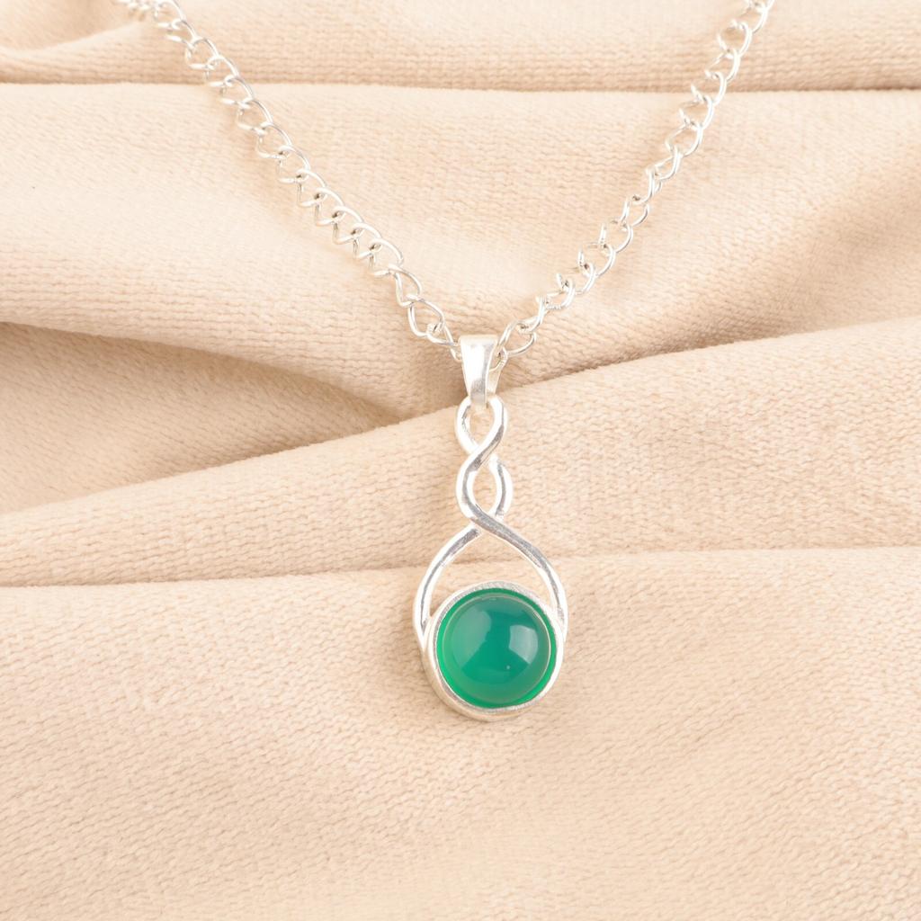 Rare Green Onyx Cab Gemstone 925 Sterling Silver Jewelry Handmade Chain Pendant CP-25-23